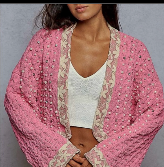 Ollie Lace and Pearl Open Front Cardigan