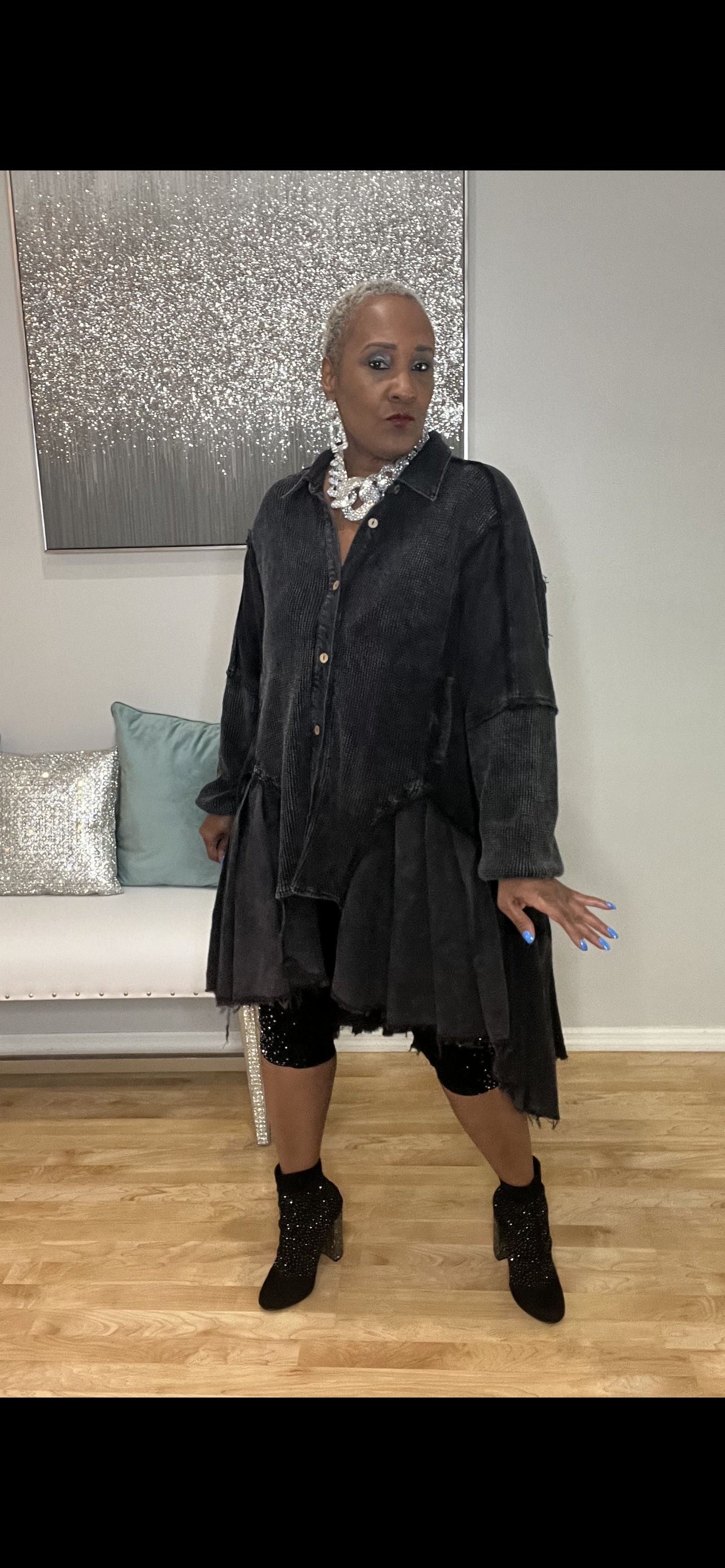 Nola Washed Waffle Knit High Low Shacket