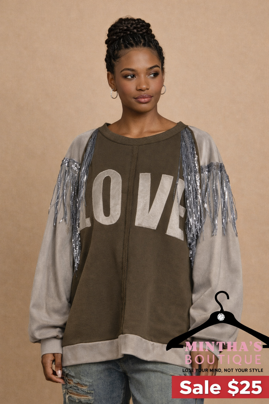 Say It With Love French  Sequin Tassel Top