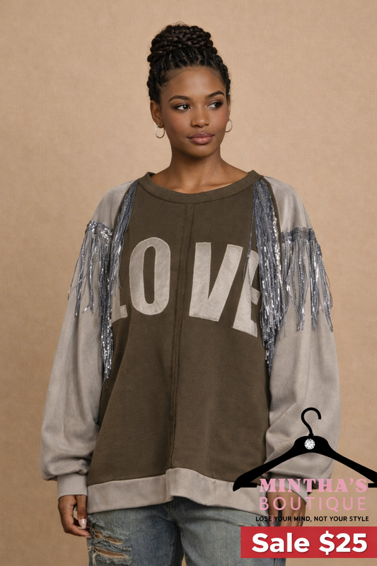Say It With Love French  Sequin Tassel Top