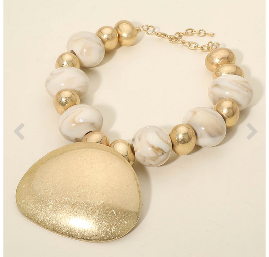 Bold Metal Plate Chunky Resin Ball Statement Necklace