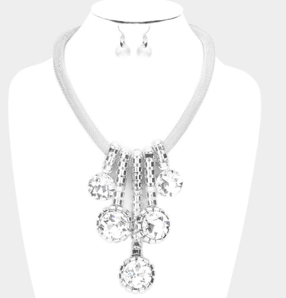 Dropped Round Stone Necklace_AB Silver