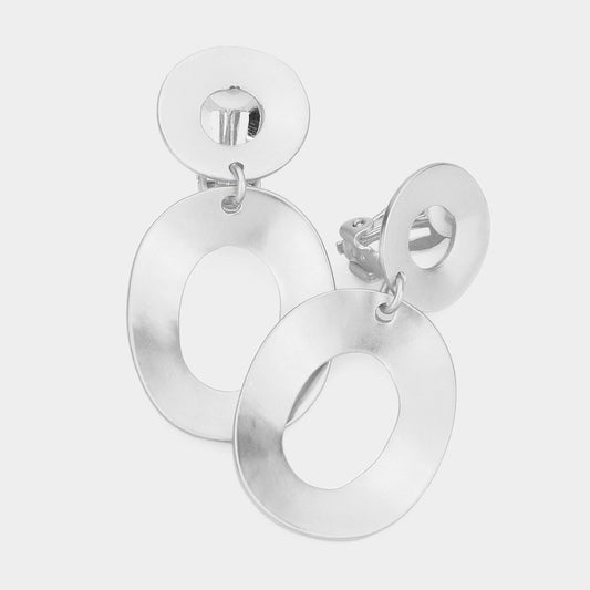 Open Metal Oval Clip on Earrings