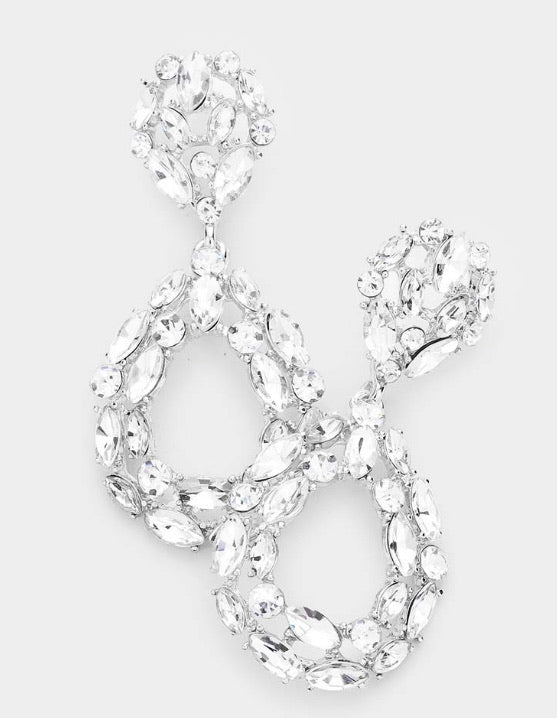 Round Cluster Open Teardrop  Earrings