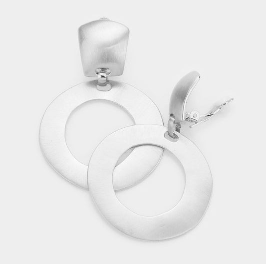 Open Circle Metal Clip On Earrings